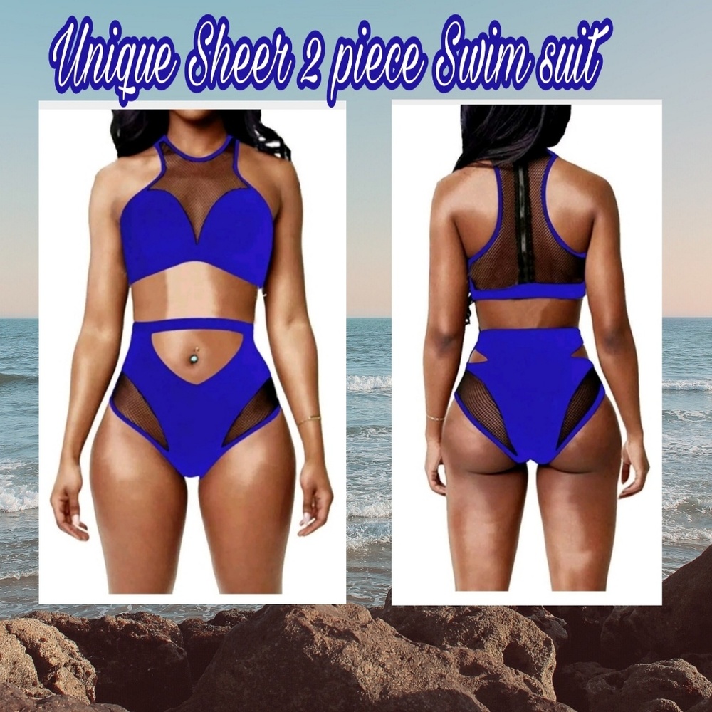 Sale NWT 🧜♀️PINK QUEEN Sheer panels 2 piece swim suit - Picture 1 of 5